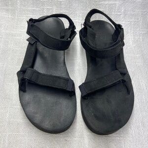 Teva Black Leather Velcro Strap Sandal - Size 9